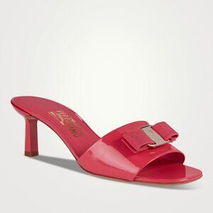 Salvatore Ferragamo Vara Bow Patent Leather Mules in Fandango Pink